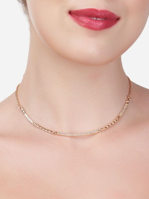 Zaveri Pearls Rose Gold Contemporary Cubic Zirconia Sleek Necklace-ZPFK15265
