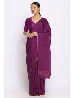 Via East - Striped Purple Crepe Saree with Unstitched Blouse