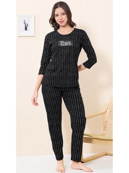 Quira - Black Printed Regular T-Shirt and Pyjama