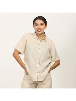 Saltpetre - Beige Linen Button Down Half Sleeve Shirt