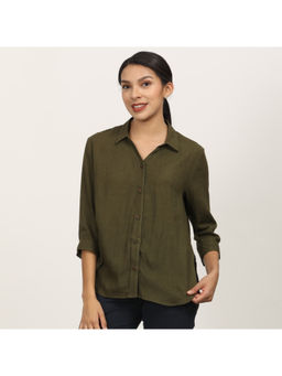 Saltpetre - Olive Linen Collar Neck Shirt