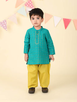 Fabindia - Teal Cotton Blend Kurta with Pant