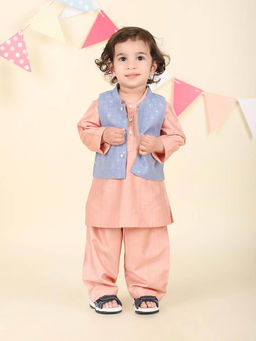 Fabindia - Peach Cutwork Kurta with Pant and Nehru Jacket