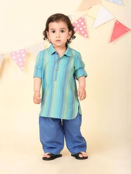 Fabindia - Green Cotton Dobby Kurta with Pyjama