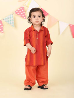 Fabindia - Red Cotton Dobby Kurta with Pyjama