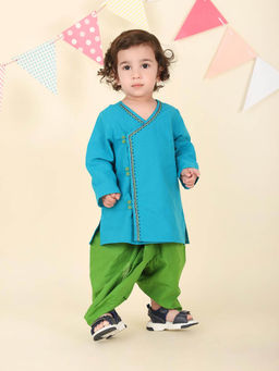 Fabindia - Teal Cotton Kurta with Dhoti