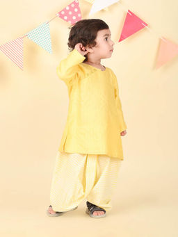 Fabindia - Yellow Hand Block Printed Kurta with Dhoti Set