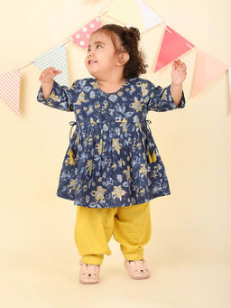 Fabindia - Navy Blue Cotton Floral Printed Kurta with Salwar