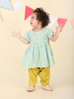 Fabindia - Green Cotton Floral Printed Kurta with Salwar