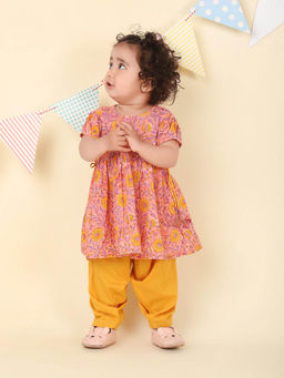 Fabindia - Pink Cotton Floral Printed Kurta with Salwar