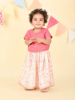 Fabindia - Pink Cotton Hand Block Printed Choli with Lehenga