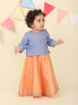 Fabindia - Blue Silk Blend Hand Woven Choli with Lehenga