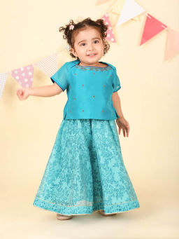 Fabindia - Blue Cotton Silk Hand Block Printed Choli with Lehenga