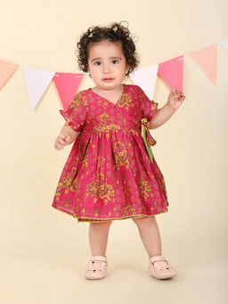 Fabindia - Pink Silk Blend Hand Block Print Dress