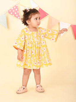 Fabindia - Yellow Cotton Floral Printed Dress
