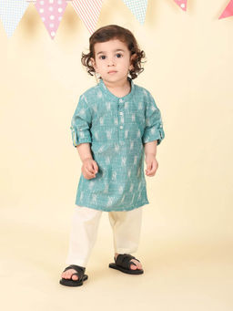 Fabindia - Green Cotton Ikat Woven Kurta with Pyjama