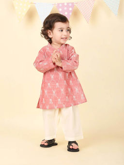 Fabindia - Pink Cotton Ikat Woven Kurta with Pyjama