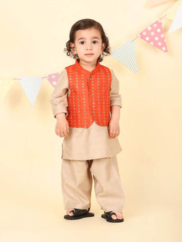 Fabindia - Coral Kurta with Pyjama and Nehru Jacket