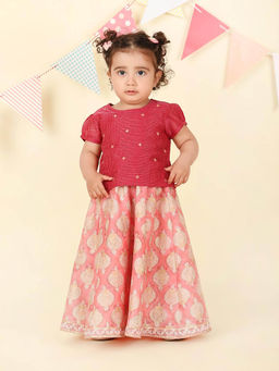 Fabindia - Pink Cotton Silk Blend Hand Block Printed Choli with Lehenga