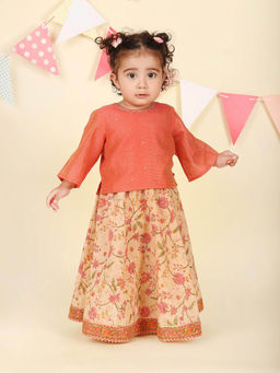 Fabindia - Yellow Cotton Blend Hand Block Printed Choli with Lehenga