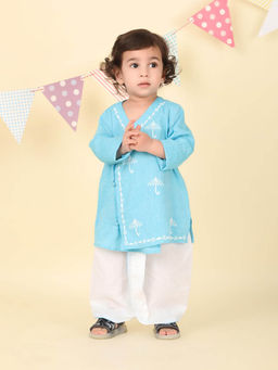 Fabindia - Blue Cotton Chikankari Kurta with Dhoti