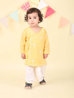 Fabindia - Yellow Cotton Chikankari Kurta with Dhoti