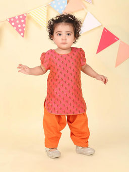 Fabindia - Pink Cotton Silk Printed Kurta with Salwar