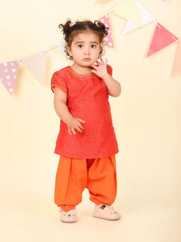 Fabindia - Orange Cotton Silk Printed Kurta with Salwar