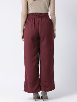 KASSUALLY - Women Wine Regular Fit Solid Wide Mid Waist Pant