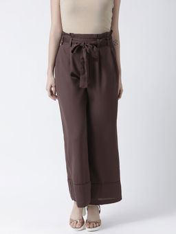 KASSUALLY - Women Brown Regular Fit Solid Wide Mid Waist Pant