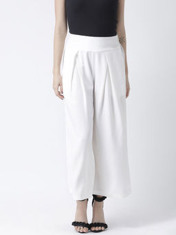 KASSUALLY - Women White Regular Fit Solid Flared Mid Waist Pant
