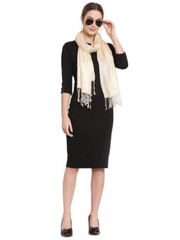 Anekaant - Natural & Beige Quirky Woven Design Viscose Scarf