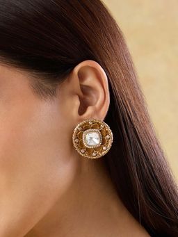 Indinoor - Kundan Polki Red Earrings