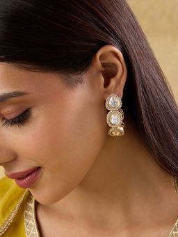 Indinoor - Polki Kundan Statement Hoop Earrings