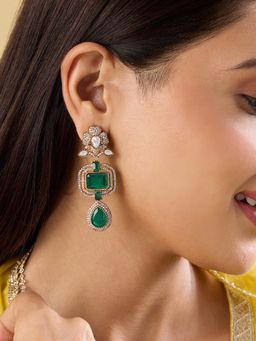 Indinoor - Green Kundan Polki Statement Earrings