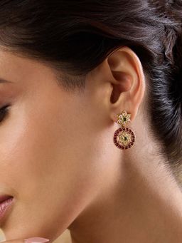 Indinoor - Temple Coloured Stone Dangler Earrings