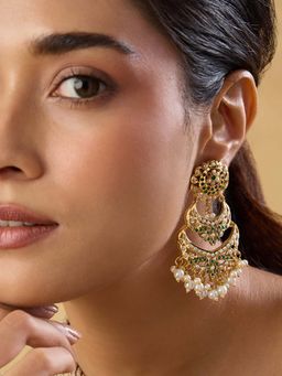Indinoor - Jadau Triple Chandbali Earrings
