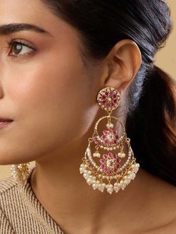 Indinoor - Jadau Teen Chandbali Earrings