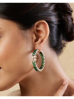 Indinoor - Heeraza Kundan Polki Hoop Earrings