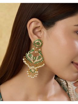 Indinoor - Vanyra Green Jadau Chandbali Earrings