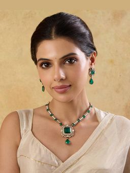 Indinoor - Green Kundan Festive Necklace Set