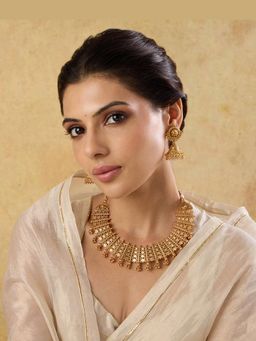 Indinoor - Temple Jhumki Necklace Set