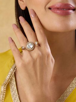 Indinoor - Kundan Polki Two-Finger Ring