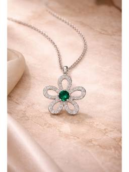 Silvpop Jewels - Emerald Bloom Floral Green Pendant Necklace