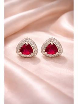 Silvpop Jewels - Trillion Halo Stud Red Earrings