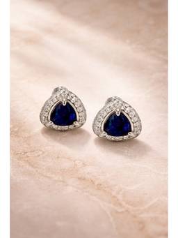 Silvpop Jewels - Trillion Halo Stud Blue Earrings