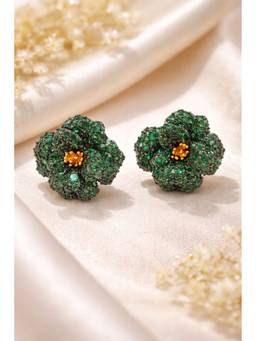 Silvpop Jewels - Emerald Blossom Statement Gold Plated Stud Green Earrings