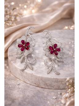 Silvpop Jewels - Ruby Blossom Crystal Drop Maroon Earrings
