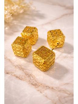 Silvpop Jewels - Geometric Lattice Cube Stud Gold Earrings