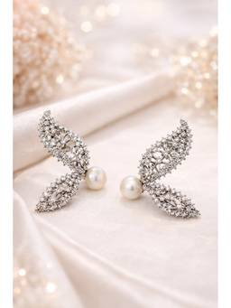 Silvpop Jewels - Pearl Crystal Wing Drop White Earrings